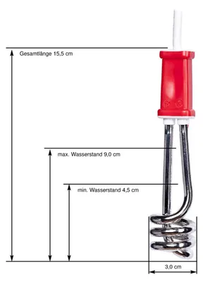 Produktbild von ECE-Ehlers AT312 Reise-Tauchsieder 155x30x30mm rot, weiß, silber, Rot, Weiß, 1 m, IPX7, Zigarettenanzünder, 150 W
