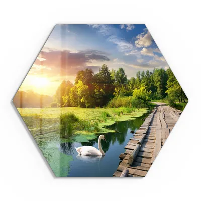 Produktbild von DEQORI Glasbild Echtglas 40x35 cm 'Idyllischer See' Wandbild Bild modern Deko