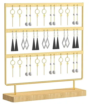 Produktbild von Ohrringständer Ohrringhalter Schmuckständer - 60 Löcher - 3 Ebenen - Eisen und Massivholz - Weiß