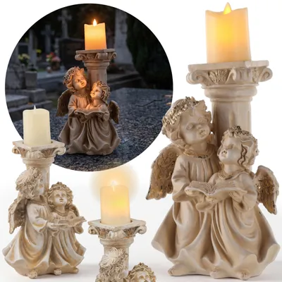 Produktbild von Friedhofsfigur ENGEL mit LED-KERZE, Grabdekoration, 16 x 14,5 x 31 cm