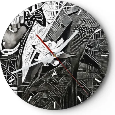 Produktbild von Wanduhr - Rund - Glasuhr - Abstraktion modern - 30x30cm - Schleichendes Uhrwerk - Lautlos - zum Aufhängen bereit - Dekoration Modern - Wanddekoration aus Glas - C3AR30x30-3478