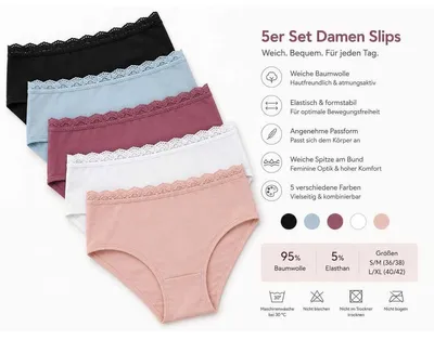 Produktbild von 5er Set Damen Slips Baumwolle Unterhosen weich elastischer Bund Mix 3/S/M