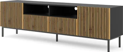 Produktbild von TV-Möbel Philaé mit 2 Schubladen und 2 Türen, Holzoptik und Schwarz, 200cm