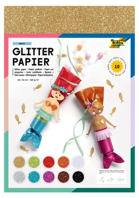 Produktbild von folia Tonpapier Glitterpapier farbsortiert 170 g/qm 1 Pack