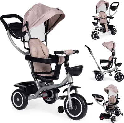 Obrázok produktu pre Trojkolkový kočík 2 v 1, otočné sedadlo, skladacia strieška, béžová, ECOTOYS