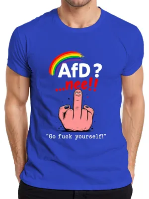Produktbild von AfD? ...nee!! Regenbogen Mittelfinger Gegen Statement Sarkasmus Herren T-Shirt, Blau, XXL