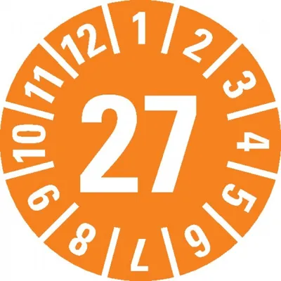 Produktbild von Dreifke® Prüfplakette 27, orange, Schachbrettfolie, selbstklebend, Ø 15mm,60 ...