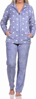 Produktbild von Kuschelig warmer Damen Hausanzug aus  in toller Tupfen Punkte Optik ; blau , 36