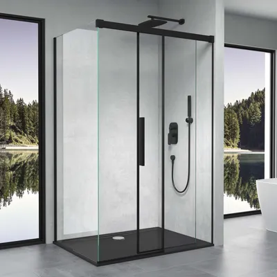 Produktbild von doporro Duschkabine Schwarz 90x150x195cm Eckdusche Rechts-oder Linkseinstieg ESG-Sicherheitsglas Klarglas Soft-Close inkl. Nano-Beschichtung Rav12K