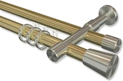 Produktbild von Interdeco Rundrohr-Innenlaufstange, Gardinenstange (Kombination) Messing-Optik / Edelstahl-Optik Modell Prestige Sitra, 20 mm Ø 2-läufig, 200 cm
