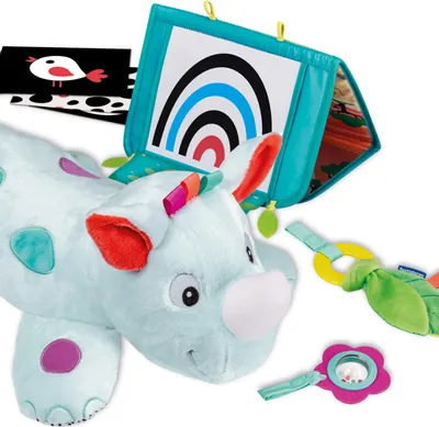 Produktbild von Ravensburger 4866 Play+ Nashorn Spielkissen (für die Bauchlage), 4-teiliges Set, Tummy Time Spielzeug, Kuscheltier train