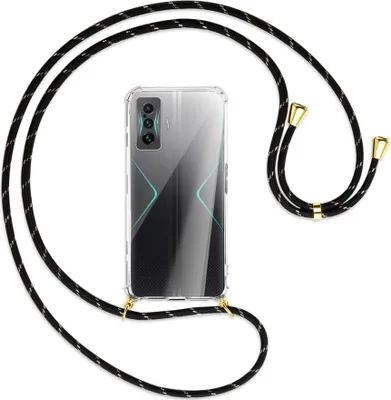 Produktbild von Handykette Backcover-Schutzhülle mit Band (Metall goldfarben) für Xiaomi Poco F4 GT - schwarz/gold