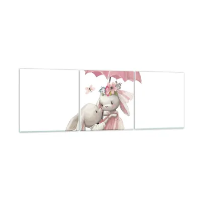 Produktbild von Bilder auf glas - 3 Teile - Hasen Regenschirm Kinder - 90x30cm - Glasbilder - Wandbilder - Bilder - zum Aufhängen bereit - Wanddekoration aus Glas - Glas Bilder - Wandbild auf Glas - GCA90x30-4777