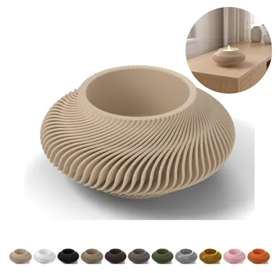Image de Photophore LED 3,5 cm, nervures torsadées, en PLA – Beige