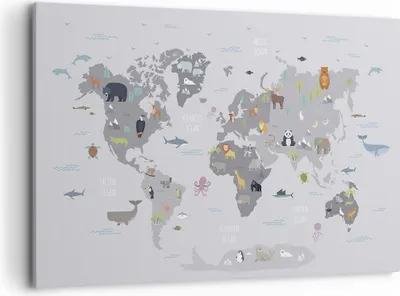 Produktbild von Bild auf Leinwand - Leinwandbild - Einteilig - Karte die Welt Kontinente - 120x80cm - Wand Bild - Wanddeko - Wandbilder - Leinwanddruck - Bilder - Wanddekoration - Leinwand bilder - AA120x80-5033