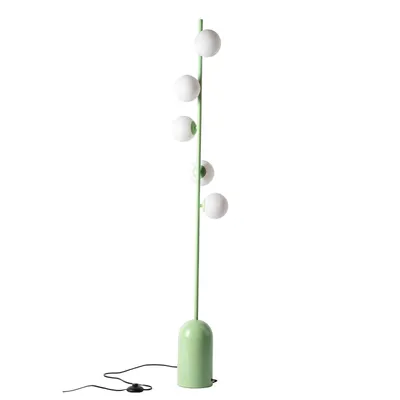 Zdjęcie produktu dla Zielona metalowa lampa stojąca w stylu skandynawskim z 5 kulami 3D, oprawą G9, żarówką LED o mocy maks. 9 W, nowoczesny design