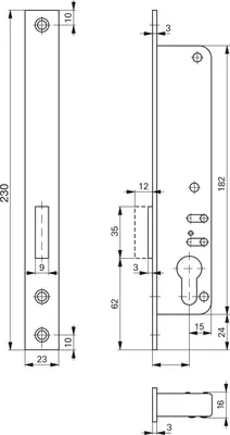 Produktbild von ROTO Rohrrahmenschloss Flachstulp m. Riegel 877, DM 25, verzinkt silberfärbig