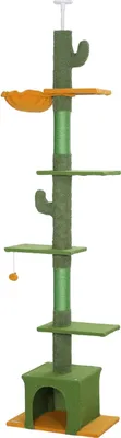 Produktbild von Kratzbaum Deckenhoch, Katzenbaum, 230-275 cm Katzenkratzbaum mit Katzenhöhle, Kratzstämmen, Spielball, Katzenmöbel mit Kippschutz, Grün