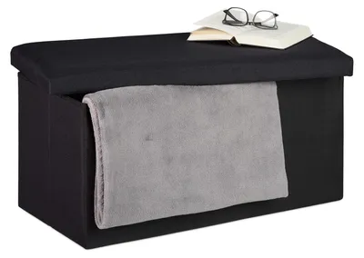 Image de Banc de rangement - Banc coffre - 76,5 x 38 x 38,5 cm - Noir - Doux - Pliable - Pour hall, chambre et salon