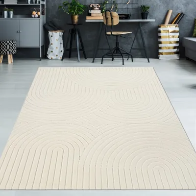 Obrázok produktu pre Koberec do obývačky s nízkym vlasom a polkruhovým vzorom v krémovej farbe Veľkosť - 240 x 340 cm
