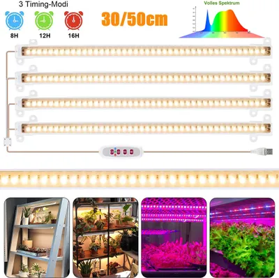 Produktbild von 1 Stäbe Pflanzenlichtstreifen für Zimmerpflanzen Pflanzenlampe LED Pflanzenlicht Vollspektrum mit Ein-/Aus-Timer 5 Helligkeiten Wachstumslampenleisten 50cm