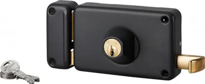 Image de Serrure horizontale en applique double entrée à tirage pour porte d'entrée, gauche, axe 70mm, 140x88mm, noir, 3 clés - THIRARD