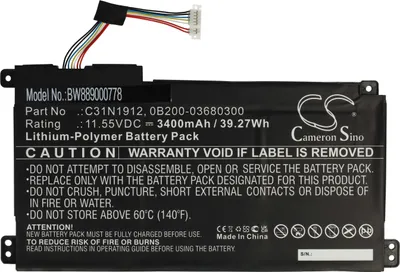 Produktbild von vhbw Akku Ersatz für Asus 0B200-03680300, C31N1912 für Notebook (3400 mAh, 11,55 V, Li-Polymer)