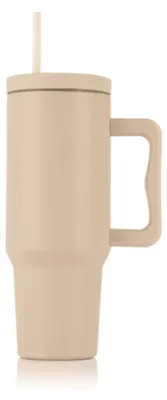 Immagine prodotto di Tazza termica GOURMETmaxx | Con cannuccia e manico | Tazza da caffè da asporto da 1,2 L | Tazza termica con coperchio 2 in 1 | A prova di perdite | Colore crema