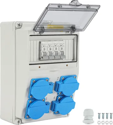 Immagine prodotto di Quadro di distribuzione a parete Hengda con interruttore automatico da 16 A Quadro di distribuzione dell'energia con 4x prese Schuko e prese CEE per uso interno ed esterno