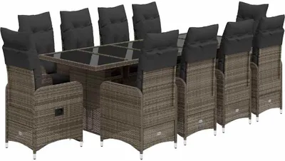 Image de vidaXL Ensemble de jardin bistrot 11 pièces avec coussins Gris Poly rotin