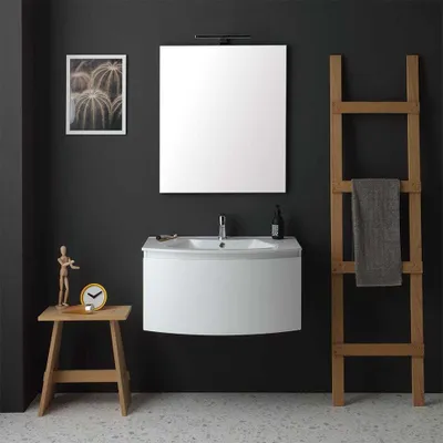 Immagine prodotto di Mobile bagno curvo sospeso cm 82 con lavabo e specchio | Riva