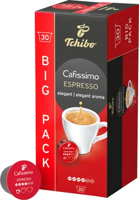 A box of Tchibo Cafissimo Espresso coffee capsules.
