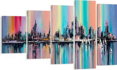 Produktbild von Bild auf Leinwand - Leinwandbild - Stadt Aussicht Wasser - 100x60cm - Wand Bild - Wanddeko - Leinwanddruck - Bilder - Kunstdruck - Wanddekoration - Leinwand bilder - Wandkunst - EG100x60-3439