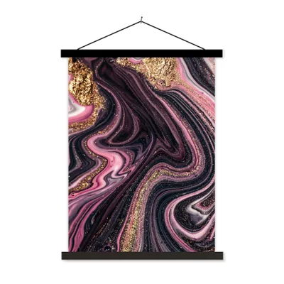 Produktbild von MuchoWow® Textilposter Marmoroptik - Rosa - Lila - Gold - Luxus - Marmor 90x120 cm mit schwarzem Rahmen - Dekoration