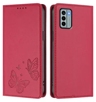 Produktbild von Lederhülle für Nokia G22, Schmetterling Prägung Leder Brieftasche Schutzhülle mit Ständer Rot
