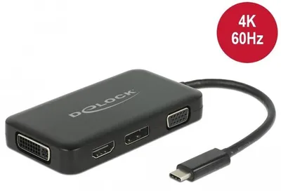 Produktbild von Delock Adapter USB Type-C Stecker > VGA / HDMI / DVI / DisplayPort Buchse schwarz