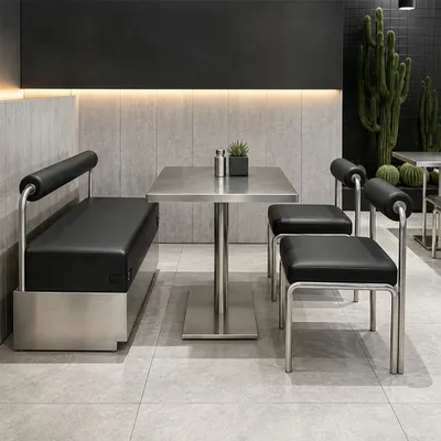Produktbild von Edelstahl Sitzbank 2-Sitzer, Gastrobank, Restaurantbank, Lounge Bank, Café Bank, Polsterbank für Wartebereich & Empfang Schwarz 120×55×72 cm【BXG-9201】