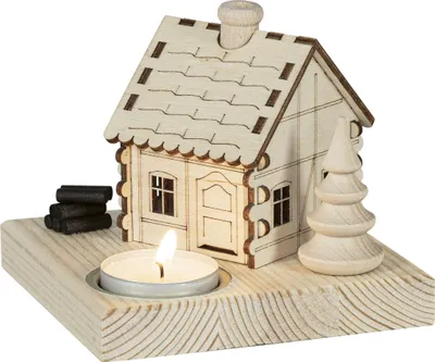 Produktbild von Räucherhaus mit Fachwerk und Sockel für Teelicht BxHxT 11,5x11,5x10cm NEU