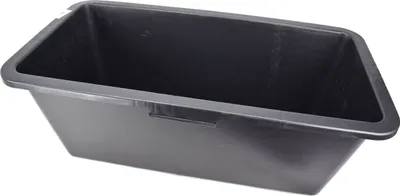 A black plastic tub is shown against a white background.