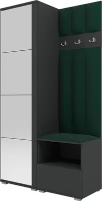 Obrázek produktu pro Šatní set Nela I LUX se zrcadlem, čalouněná šatní skříň 100 cm s lavicí, nástěnnými panely a úložným prostorem (barva: grafitová + Trinity 28)
