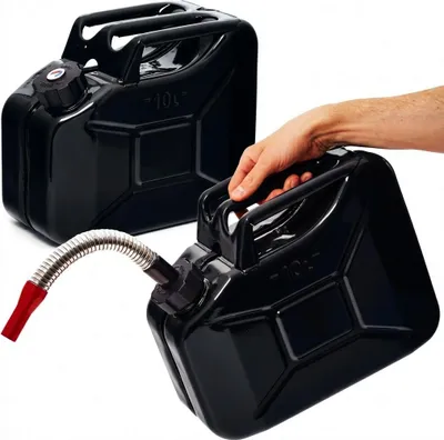 Produktbild von BW® Kraftstoffkanister Metall Benzinkanister 2x 10 Liter mit Schraubverschluss mit Ausgießer - Schwarz RAL 9005 - UN-Zulassung - Hergestellt in Europa
