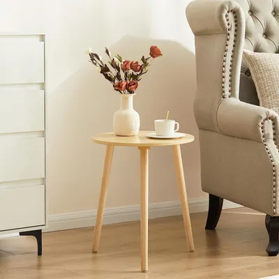 Obrázek produktu pro Kulatý noční stolek z přírodního dřeva Ø42x52cm noční stolek do obývacího pokoje masivní stabilní