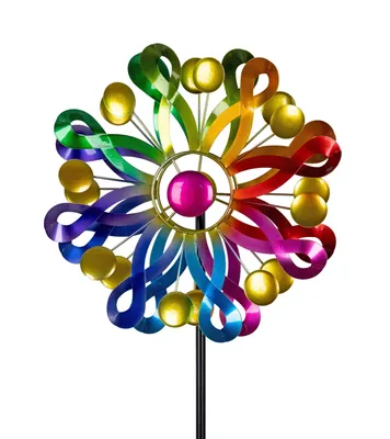 Produktbild von Gartenstecker doppel Windrad Windmühle Metall Windspiel Blume Deko Garten Figur