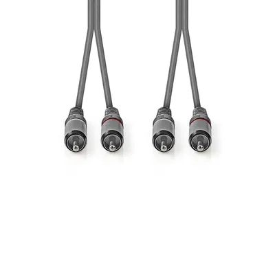 Produktbild von Nedis Stereo-Audiokabel - 2x RCA Stecker - 2x RCA Stecker - Vernickelt - 5.00 m - Rund - Dunkelgrau - Kartonhülle