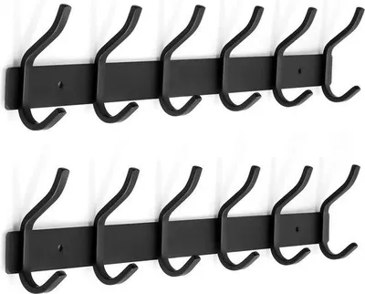 Produktbild von Famanu Wandgarderobe Edelstahl mit 6 Haken - Schwarz, Set von 2