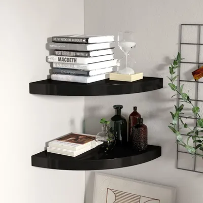 Immagine prodotto di The Living Store Mensole galleggianti ad angolo 2 pz. nero 35x35x3,8 cm MDF