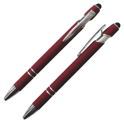 Produktbild von Touchpen-Kugelschreiber aus Metall / gummiert / Farbe: rot