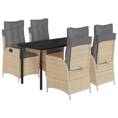 Produktbild von vidaXL 5-tlg. Garten-Essgruppe mit Kissen Beige Poly Rattan