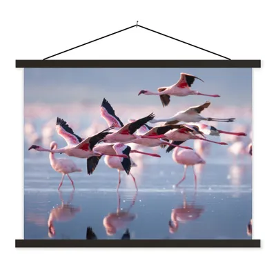 Produktbild von MuchoWow® Textilposter Flamingo - Vogel - Wasser - Rosa 150x113 cm mit holzfarbenen Rahmen - Poster