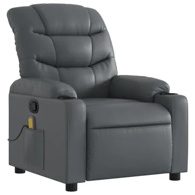 Produktbild von Massagesessel Grau Kunstleder 75,5 x 93 x 99,5 cm (B x T x H) mit 6-Punkt-Vibrationsmassage und Getränkehaltern